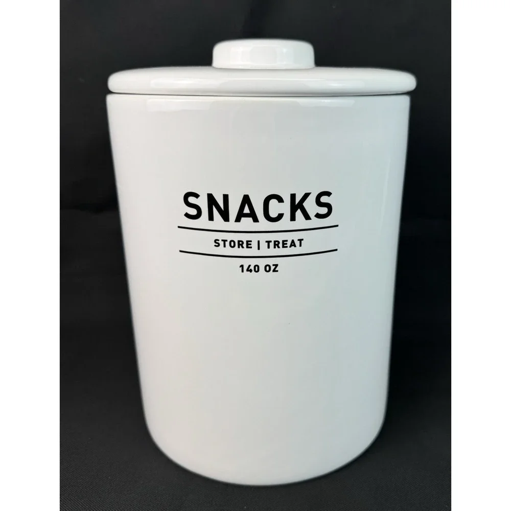 West Elm White Snacks Stoneware Canister With Lid 140 oz 9